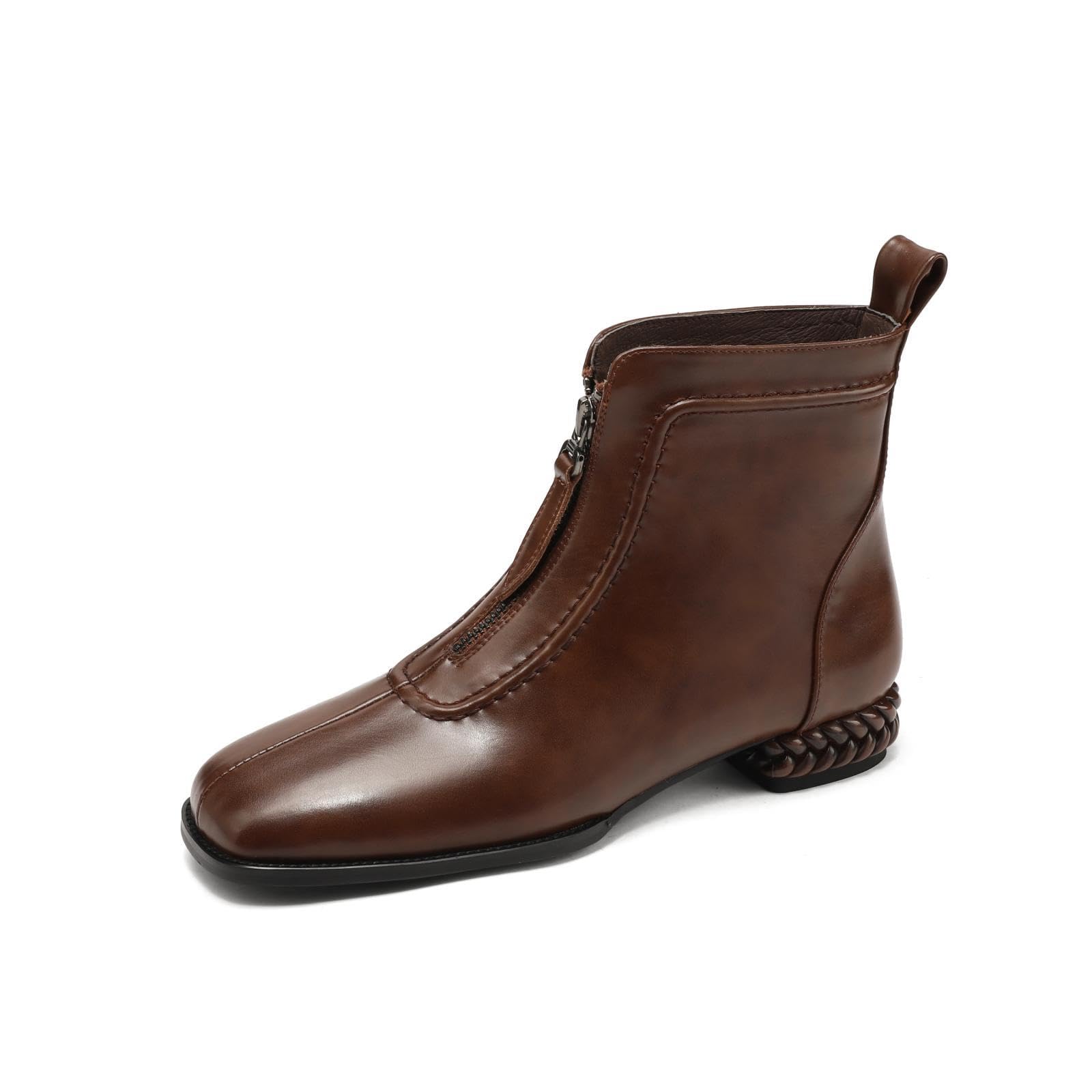 TinaCus Handmade Womens Genuine Leather Modern Stitching Front Zipper Flat Heel Ankle Booties