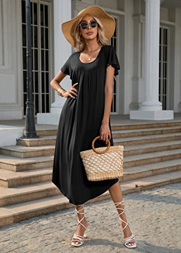 Image of Ekouaer Long Nightgowns for Women with Pockets Short Sleeves Moo Moos for Women Casual Maxi Dress House Dresses S-XXXL