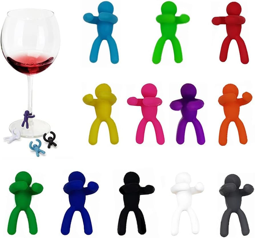 Drink Markers, 12 Pieces Silicone Humanoid Wine Glass Markers for Identification and Decoration at Party