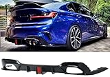 Rear Diffuser Lip Compatibility with 2019-2022 3 Series G20 330e 330i M340i M Sport, Rear Bumper Diffuser Lip Spoiler with Brake LED Light Gloss Black