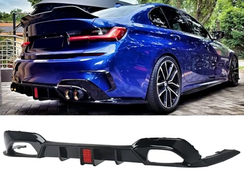 Rear Diffuser Lip Compatibility with 2019-2022 3 Series G20 330e 330i M340i M Sport, Rear Bumper Diffuser Lip Spoiler with Brake LED Light Gloss Black