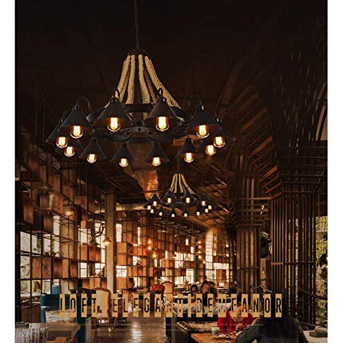 Lustre rustique en corde de chanvre 8 E26 style industriel rétro pour loft