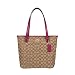 COACH Outline Signature Zip Top Tote F55364 (Khaki/Fuchsia)