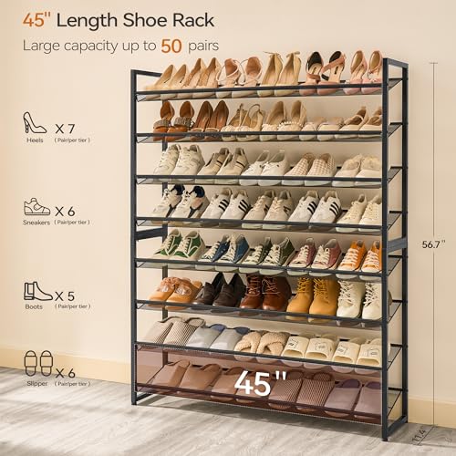 Image of Nunsino Shoe Rack, Large Metal Shoe Organizer,Max Holds 50 Pairs,8 Tier Shoe Storage Shelf for Garage,Closet,Entryway, Black