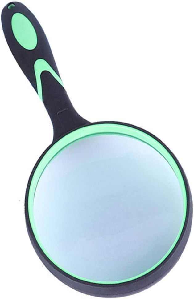 TANCH 5X Magnifying Glass Handheld Magnifier with Large 100mm Magnifying Glass Lens and Non-Slip Rubber Handle for Senior and Kids (1PC Green)