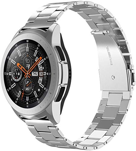Wearlizer Stainless Steel Bands Compatible with Samsung Galaxy Watch Band 46mm/Gear S3 Frontie/Samsung Gear S3 22mm Bands,Ultra-Thin Lightweight Replacement Band for Samsung Galaxy Watch(46mm,Silver)