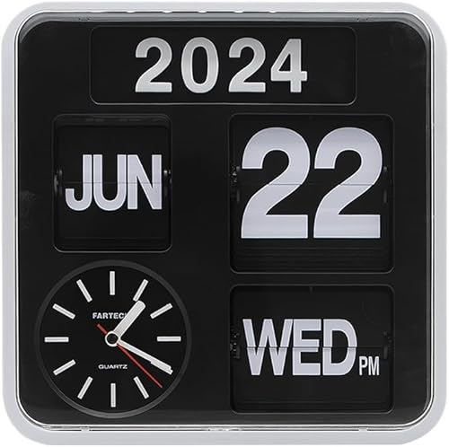 Reloj de pared retro moderno de 9.45 pulgadas con calendario, fecha, escritorio abatible, color negro, (sin batería incluida) disponible en Yaxa Costa Rica