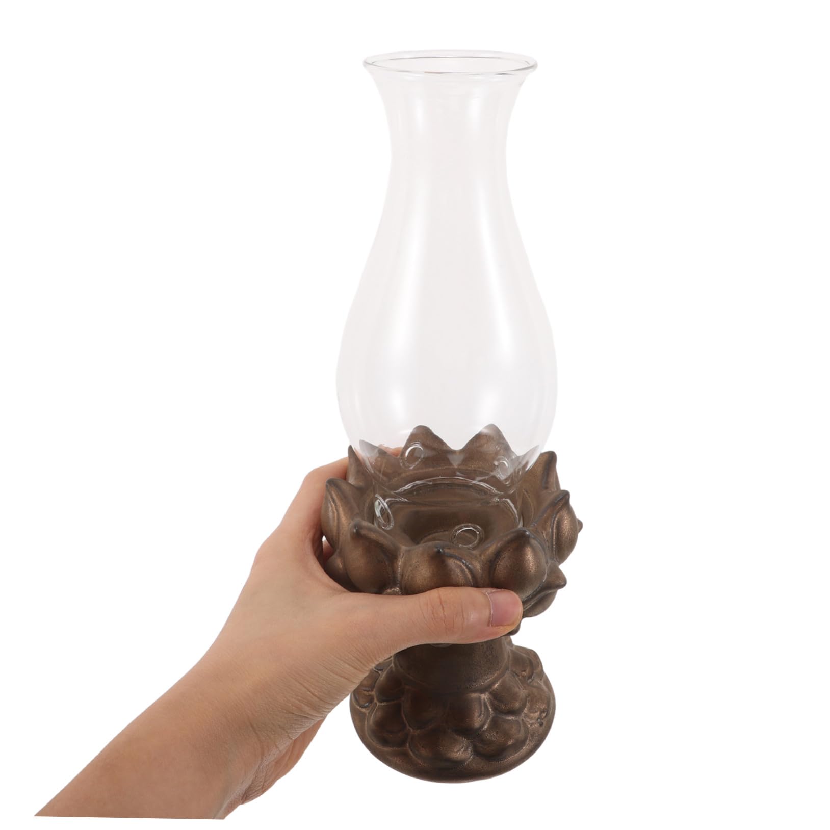 Portavelas de Té Vintage de Loto en Cerámica y Vidrio Dorado | Compatible Mechas Variadas, Estilo Chino Retro, Adecuado para Colecciones y Puja
