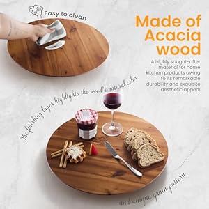 16 acacia wood lazy susan for table top wooden turntable serving tray for charcuterie boards cheese board extra large round lazy susan organizer kitchen revolution for countertop  urban country home decor