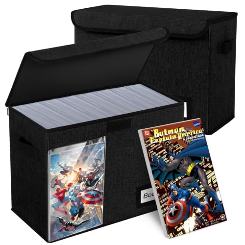 Image of Display Comic Book Storage Box 15.8 inch X 7.8 inch X 11.8 inch, Collapsible Holds 160-180 Comic Book Bags Organizer Heavy Duty Bin Container Holder Shelf for Comic Book Sleeves and Boards, 2 Pack