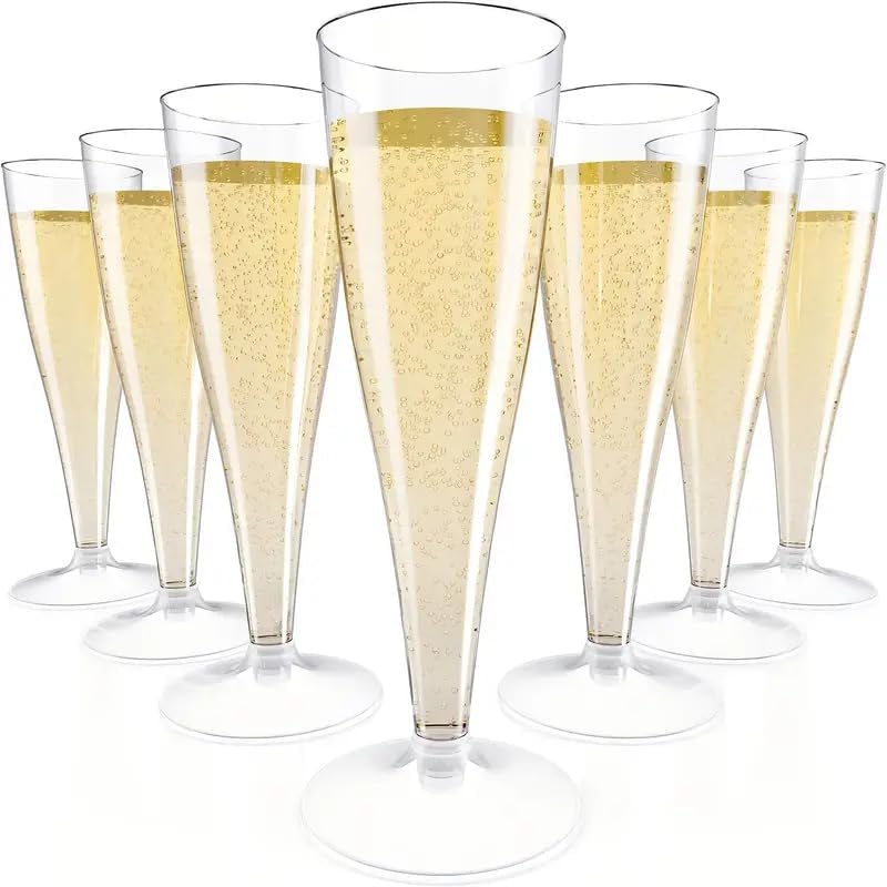50 Pack Plastic Champagne Flutes 4.5oz Gold Glitter, Disposable Plastic Champagne Glasses, Suitable for Wedding, Birthday Party, Thanksgiving Day, Christmas Supplies