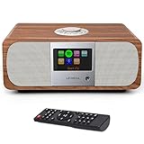 LEMEGA M3+ Internet Radio,FM Digital Radio,Spotify Connect,Bluetooth Speaker,Stereo Sound,Wooden Box,Headphones-Out,AUX-in,40 Presets,Dual Alarms Clock,Remote and Oktiv App Control โ Walnut