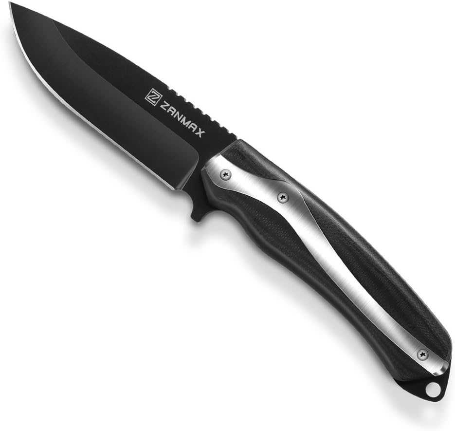 Zanmax Survival Fixed Knife, Camping Knife Outdoor Hunting Blade with Sheath, Anti-Skid Handle, Black 2101