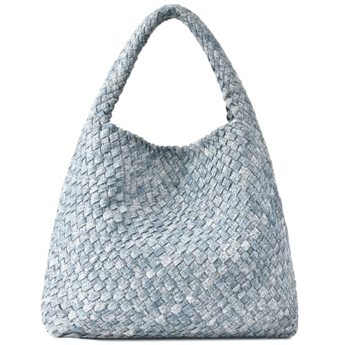 Image of Woven Bag Purses and Handbags Woven Vegan Leather Tote Shoulder Top-Handle Bag With Purses for Women
