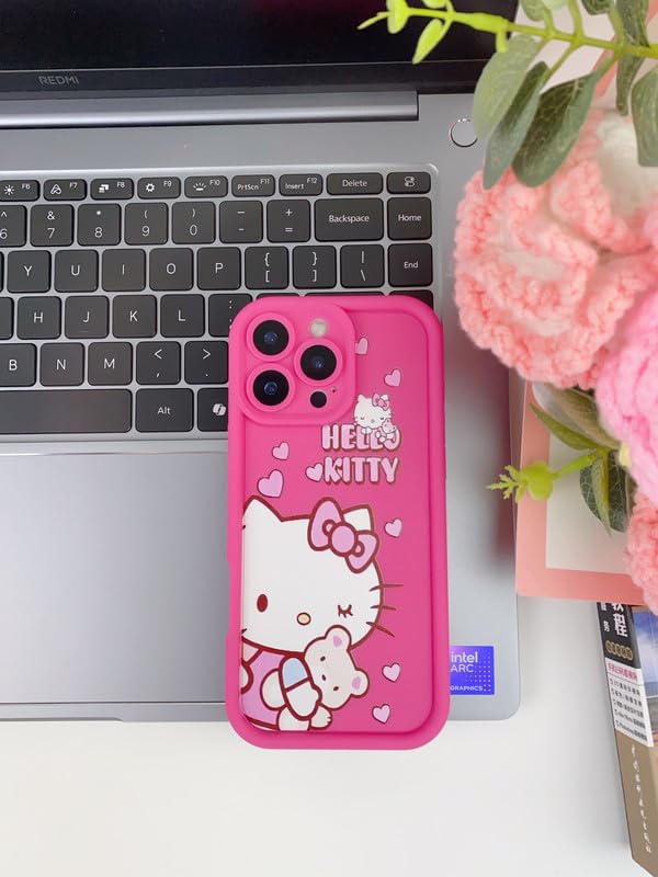 Image of COVERLY Kitty Pattern Back Case Cover for iPhone 12 Pro | Hot Teddy Bow Cute Design | Camera Lens Protection | Soft TPU Silicone Fashion Aesthetic Print Cover for Girls & Women (Rose Pink, Shockproof)