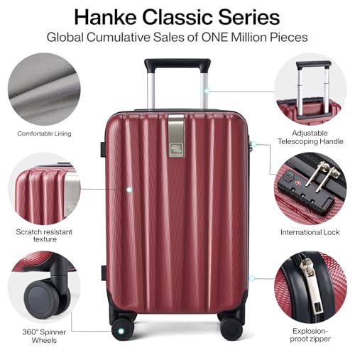Image of Hanke 24 Inch Luggage Suitcases With Spinner Wheels Lightweight PC Hard Shell Rolling Suitcase With Travel Lock,Checked-Medium 24-Inch （Burgundy）