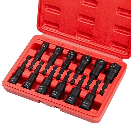 FTIHTRY 39Pcs Magnetic Nut Driver Set - SAE & Metric Hex Shank Drill Bits, Fully Magnetic, Chrome Vanadium Steel, 1/4 Inch Hex