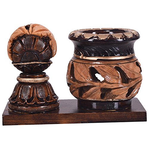 Image of Craft Trade 14x10 Cm Round Matki Pencil Holder with Analog Clock - Brown Clock