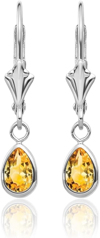 IceCarats 14K Solid White Gold 0.70 carat Yellow Citrine Medium Drop Earrings 23mm 7/8 inch Pear Cut, Natural, Prong Set, Lever Back For Her