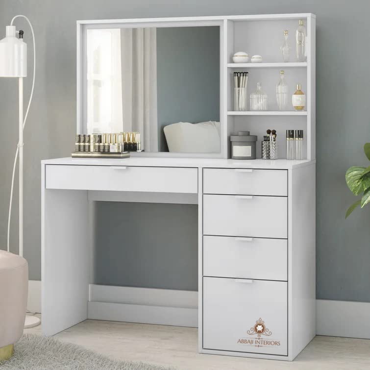 ABBAJI INTERIORS Engineered Wood Dressing Table/Mirror with Drawer, Storage Shelves (White)- with Elegant Frame- Length 42inch,Width 18inch,Height 60inch-image-17
