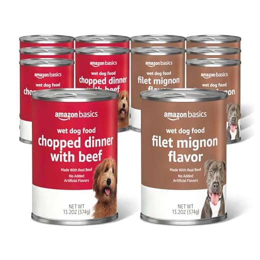 Amazon Basics Chopped Ground Dinner Wet Dog Food Variety Pack, Filet Mignon Flavor and with Beef, Made with Natural Ingredients, 13.2oz Cans (Pack of 12)