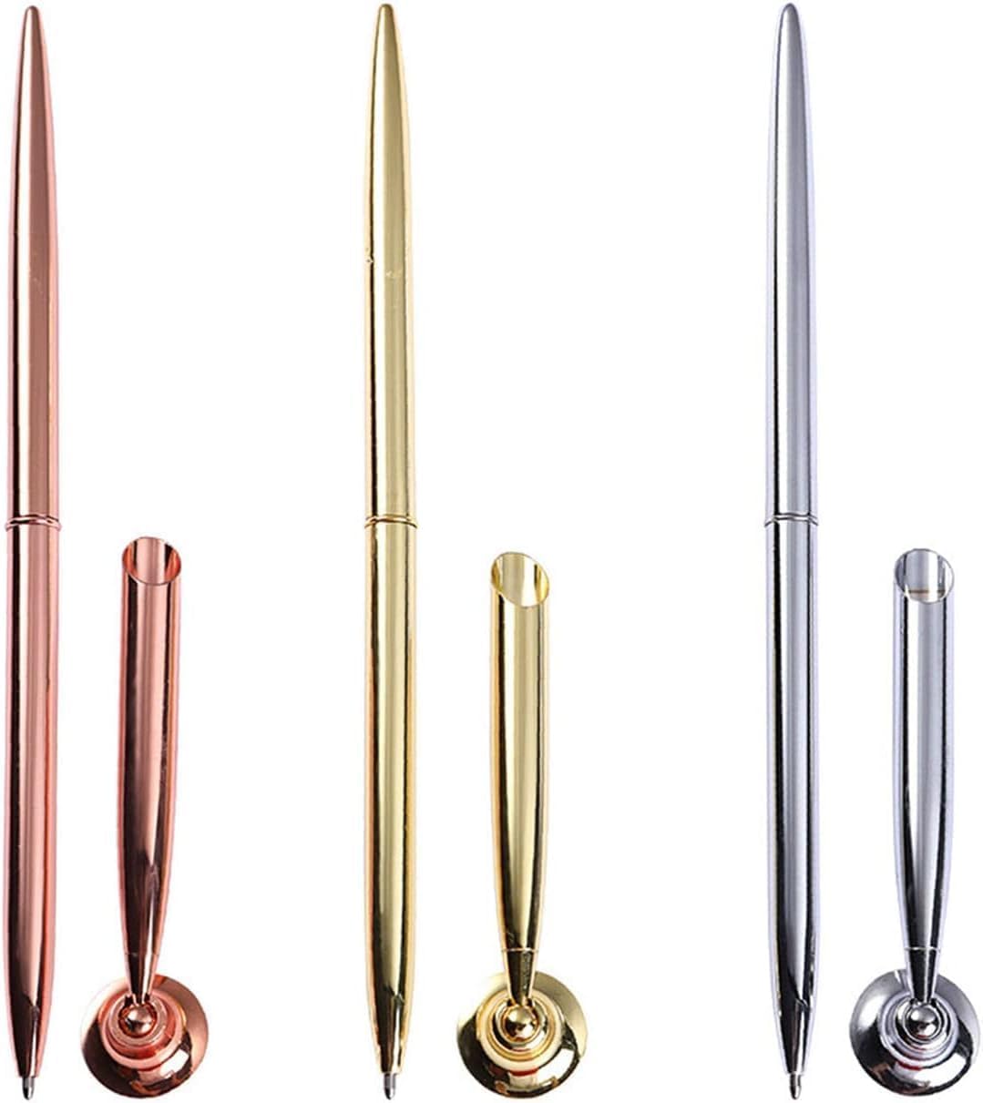 SquarezhenBo Gold Pen Round Pen Holder Signing Set Metal Attached To Desk Base Stands For Wedding Office Pens Ballpoint Pens Set Metal Ballpoint Pen Attached Base Stand Desk - Image 2
