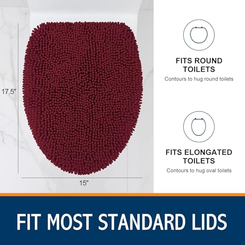 Image of Smiry Soft Chenille Bathroom Toilet Lid Cover, Machine Washable Covers, 17.5x15, Fits Most Round, Elongated and Oblong Lids, Accessories Decor, Burgundy