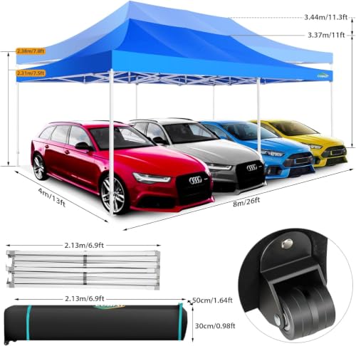 Image of COBIZI 13x26 Pop Up Canopy Tent with 8 Sidewalls,Heavy Duty Canopy,Blue