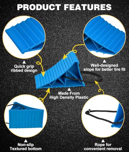 Image of PAHTTO Wheel Chocks, 4Pack Heavy Duty Wheel Chocks with Rope, Blue