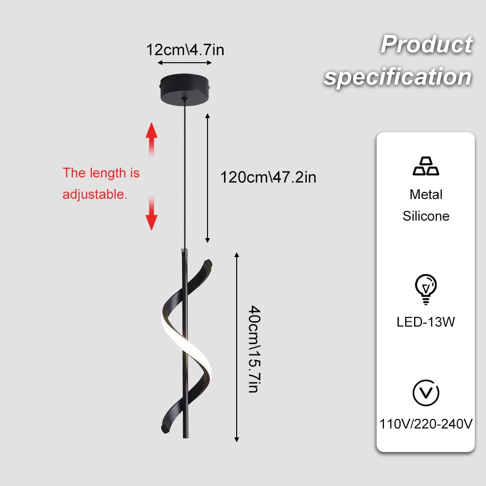 Liniowa spiralna lampa wisząca, geometryczna metalowa lampa wisząca z akrylowym kloszem, lampki nocne, 13 W - żyrandol LED - 3 kolory, nordyckie minimalistyczne lampy sufitowe do jadalni
