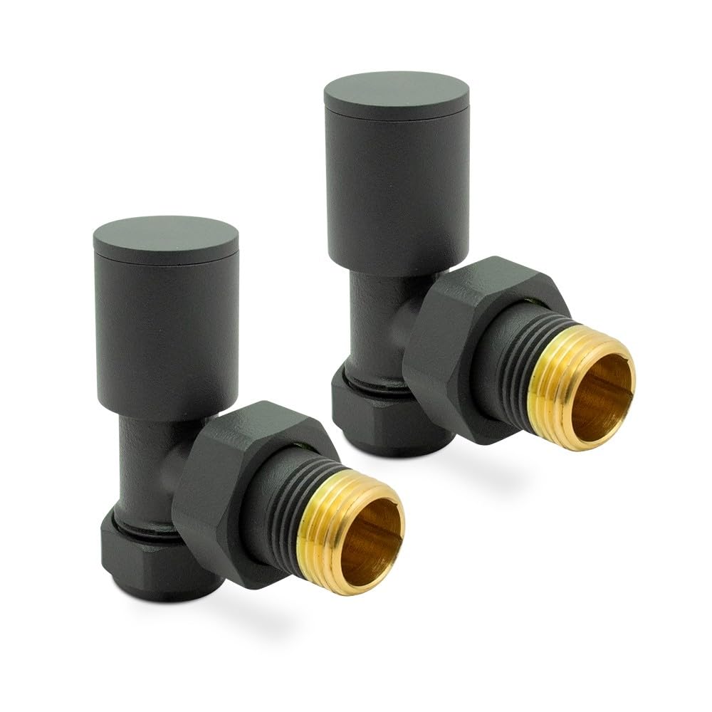 Basalt Grey (RAL 7012) Angled Modern Standard Rounded Radiator Towel Rail Valves Central Heating (Pair) 1/2" BSP