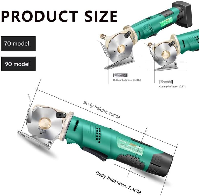 Electric Rotary Fabric Cutter Cordless Electric Scissors1400 Speed Rotating, Cutting Thickness ≤2.5cm/3.3cm with Safety Lock,Comes with 1 or 2 Battery, 2pcs Blade for Cutting Leather, Carpet