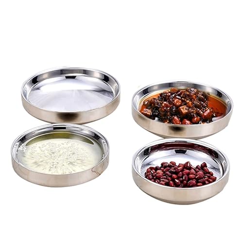 Aeytloi Double Deck Round Seasoning Dishes, Small Stainless Steel Sauce Dish, Sushi Dipping Saucers, Side Dish Bowls, Appetizer Plates, Condiment Dish (4 Pcs) #TOP17
