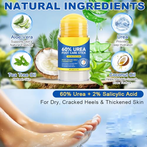 60% Urea Foot Cream Stick Plus 2% Salicylic Acid for Feet Maximum Strength Callus Remover Cracked Heel Treatment, Exfoliating Moisturizer for Dry Cracked Feet, Knees, Elbows, Hands Skin Softener - Image 4