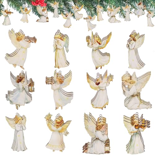 36 Stück Weihnachtsengel Anhänger, Weihnachtsanhänger Holz Engel,...