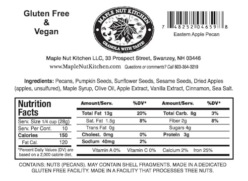 Image of Maple Nut Kitchen Eastern Apple Pecan Paleo Granola 3 Pack - Grain Free, Vegan, Gluten Free, No Sugar Added, Low Carb Granola with Pecans, Pumpkin Seeds & Dried Apples - Oat Free, Healthy Cereal