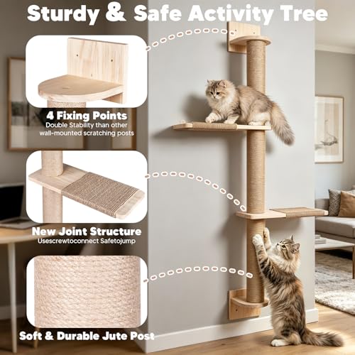 Árbol para gato de pared 3 niveles 47 pulg con cuerda de yute miniatura 3
