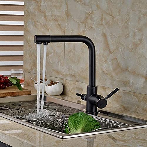 Robinet 3 voies cuisine noir laiton ZR98US mitigeur évier avec filtre eau double levier