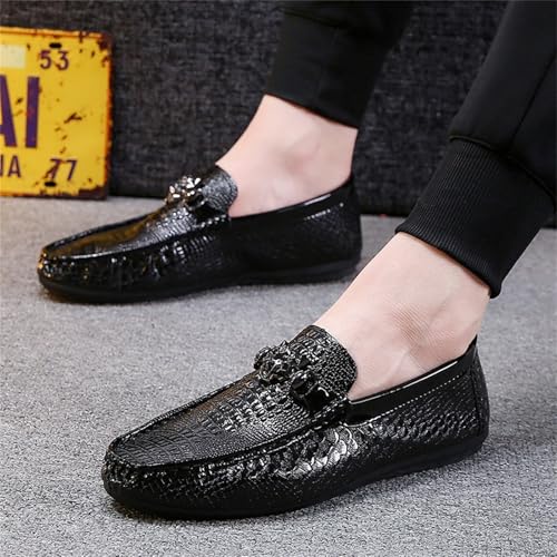 Men's Crocodile Embossed Leather Loafers Comfortable Flat Sole Dress Shoes for Business Casual Driving Daily Wear (Black,10)2