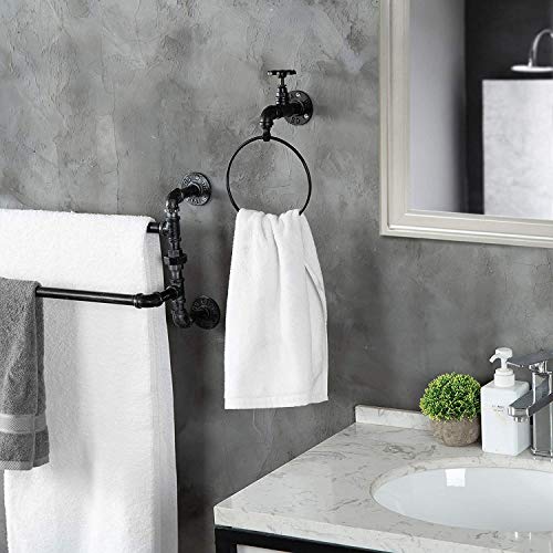 Mygiftindustrialfaucetpipemetalblacktowelringwallmountedhandtowelholderhangingrack Urban Country Home Decor Mygift industrial faucet pipe metal black towel ring wall mounted hand towel holder hanging rack urban country home decor