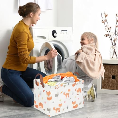 Image of Rectangle Fox Basket,Collapsible canvas waterproof storage basket,Toy Organizer,Laundry Baskets for Kid Rooms,Baby Room decor,Toy Baskets,Woodland Nursery Decor(Fox)