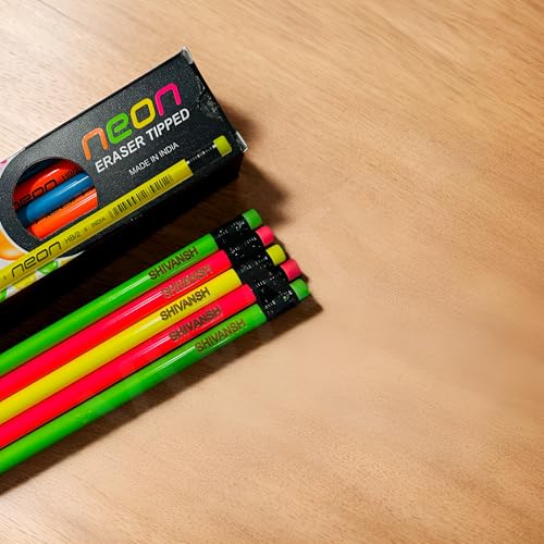 Image of Personalized Name Pencil Set, Multicolor Round, Pack of 6, 60 pcs (Neon Pencil, 60)