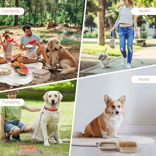 Faltbarer Napf mit Deckel, Reisenäpfe für Hunde, Faltbarer Wassernapf für Katzen, für Haustiere, Spaziergänge, Parken, Camping, 2-in-1, Tragbare Futterfütterung und -Aufbewahrung, Khaki, Groß
