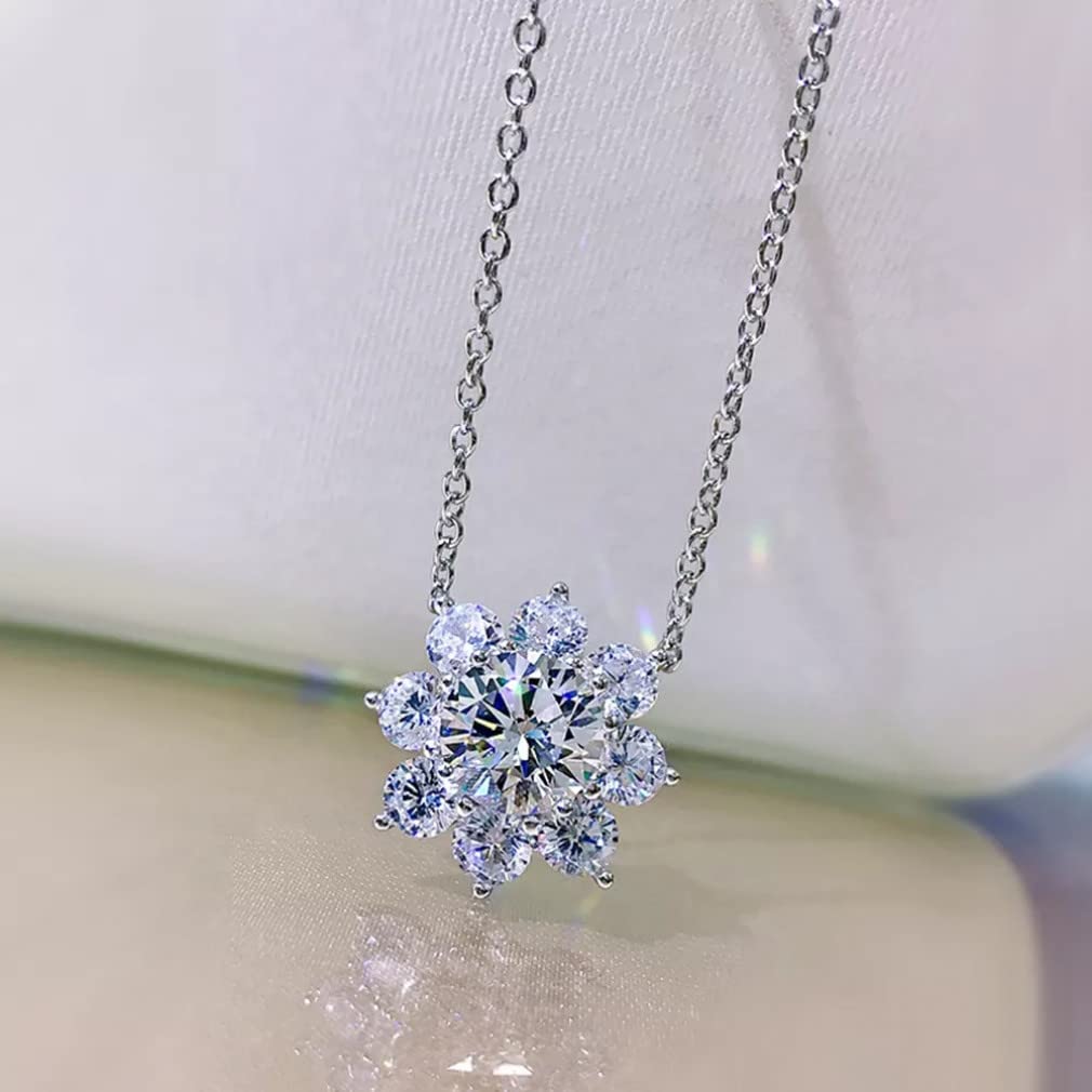 Collar con Colgante de Flores de Boda de Piedras Preciosas de moissanita de 8 MM de Plata de Ley 925 para Mujer, Regalo de joyería Fina