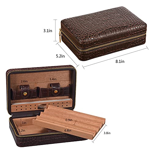 Volenx Portable Travel Leather Cigar Case, Cigar Humidor with Cigar Cutter and Lighter for 4 Cigars