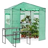 EAGLE PEAK 7x7 Pop up Greenhouse Portable Walk-in Outdoor Gardening Green House with 2 Foldable Shelves, Roll-up Zipper Entry Door and 3 Mesh Windows, PE Cover, Green/Clear