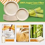 Gezond Compostable Paper Plates Set 250pcs Disposable Sugarcane Plates Utensils Eco-Friendly Plate, Cutlery, Napkins, Straws and Cups for Party 25 People - Image 3