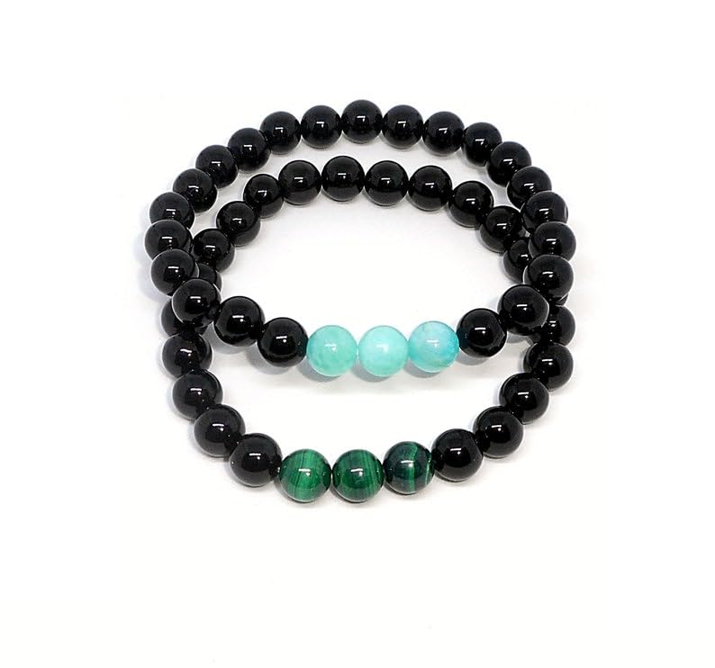 Bracelets couple élastiques onyx amazonite contre la distance - 3