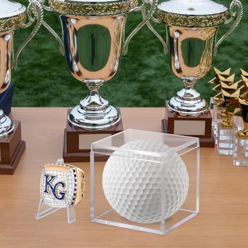 Image of Championship Ring Display Case Clear Acrylic Ring Case Display Box for Sports Baseball Basketball Softball Football Single Ring Holder Coin Stand, 2.16 Inch
