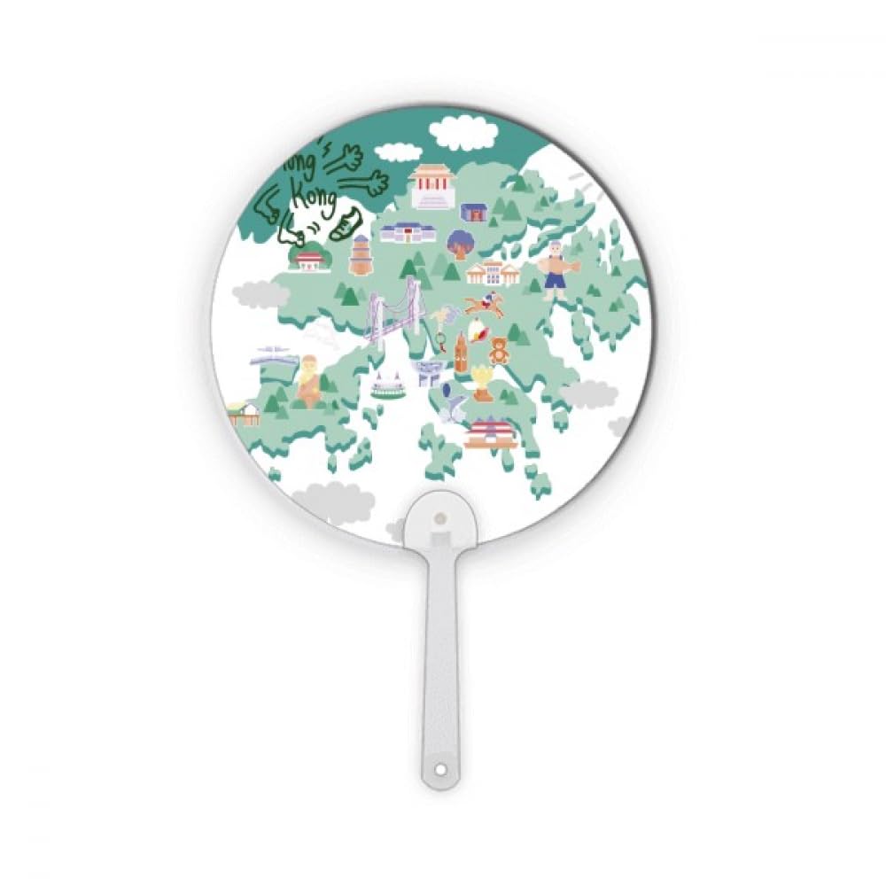Carte de Hong Kong éventail rond plastique portable artisanat de Chine décoration maison